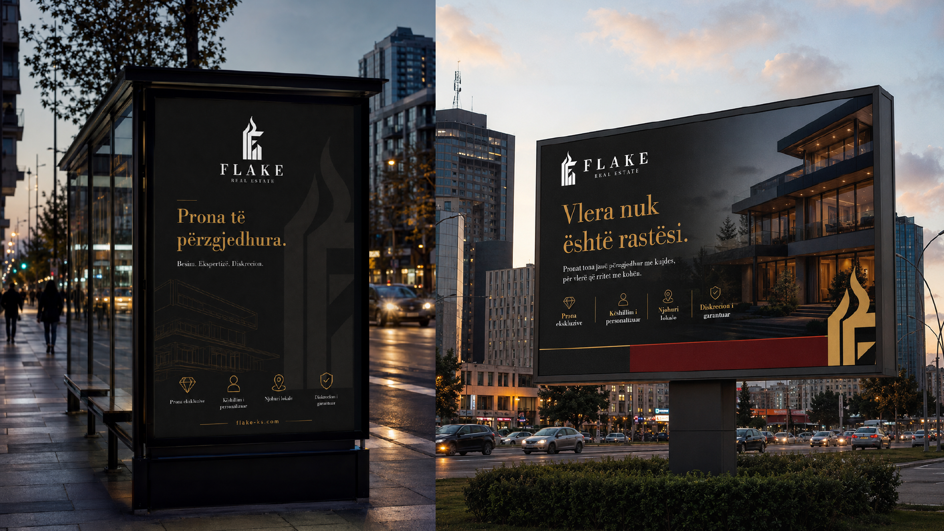 Flake Real Estate bus-stop and billboard ad mockups