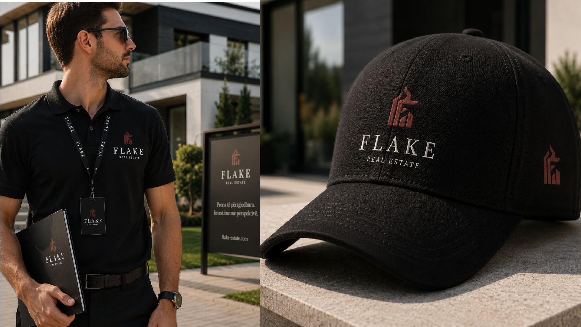 Flake Real Estate branded polo shirt and cap