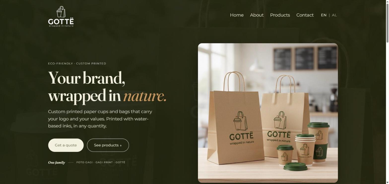 Gottë homepage hero on desktop